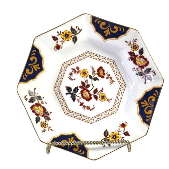 Vtg Hexagonal Porcelain Bowl Floral Design Scalloped Edges Gold Trim Made in Jap - Picture 8 of 11